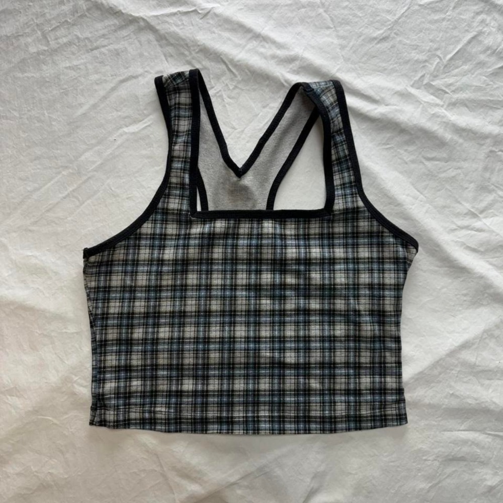 Y2k Plaid Cropped Tank Top Sz L Soft Grunge